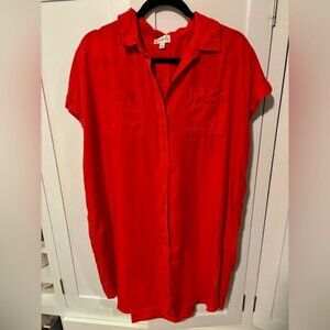 Wonderly Women’s Red Button Up Dress Short Sleeve